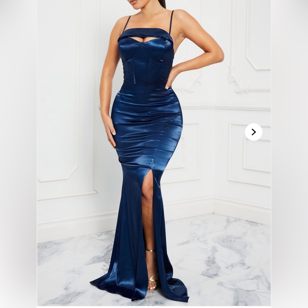 Navy Blue Satin maxi Dress